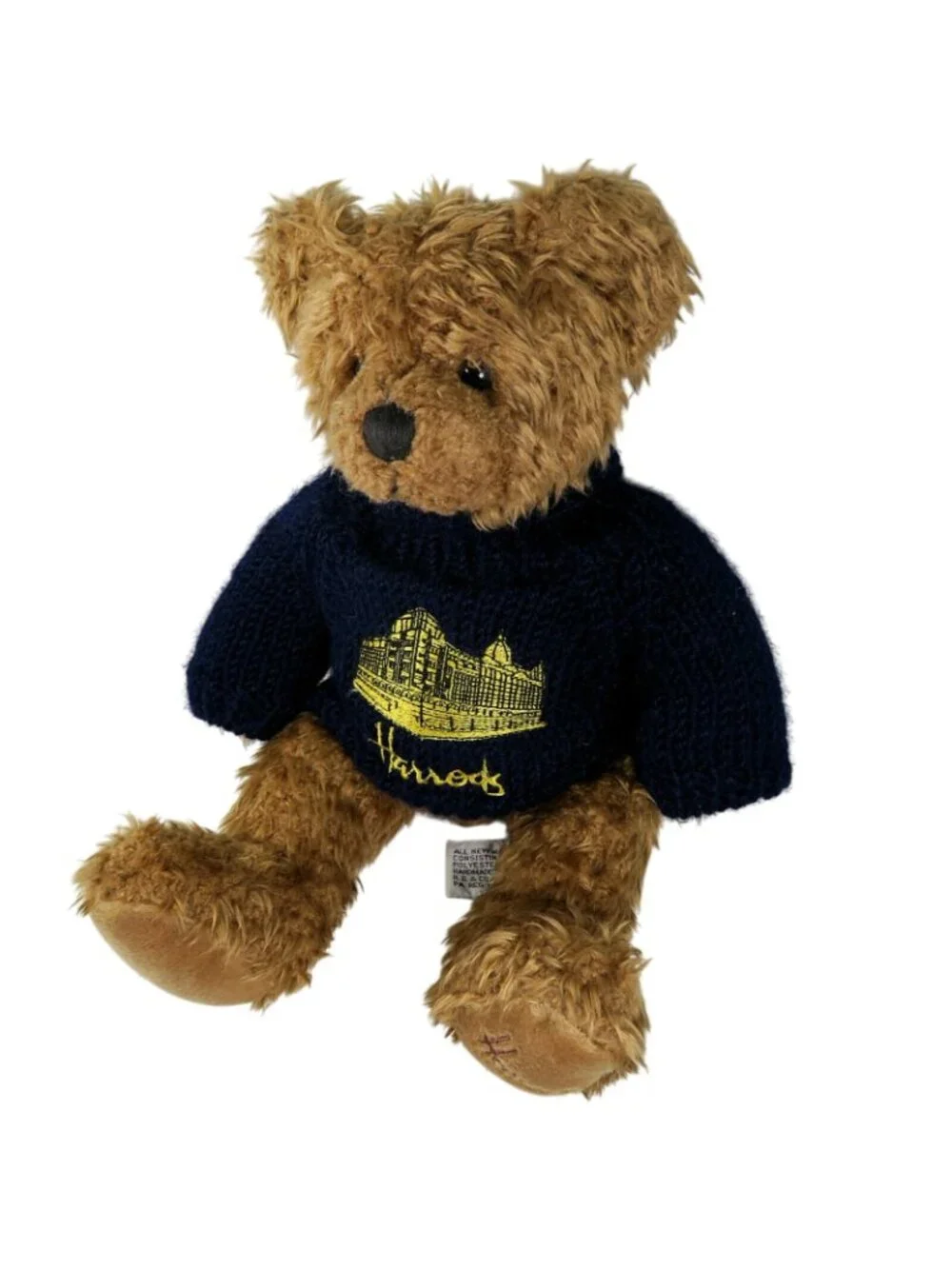 Harrods Knightsbridge 12-Inch Teddy Bear Blue Knit Sweater Gold Embroidery